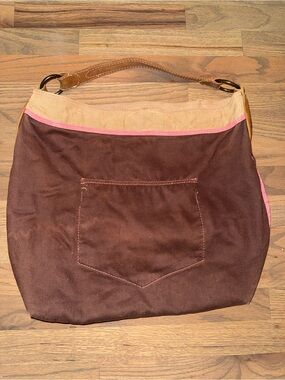 GAP Women's Brown Canvas Shoulder Bag with Pink Trim
